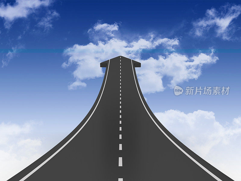 道路箭头在天空- 3D渲染